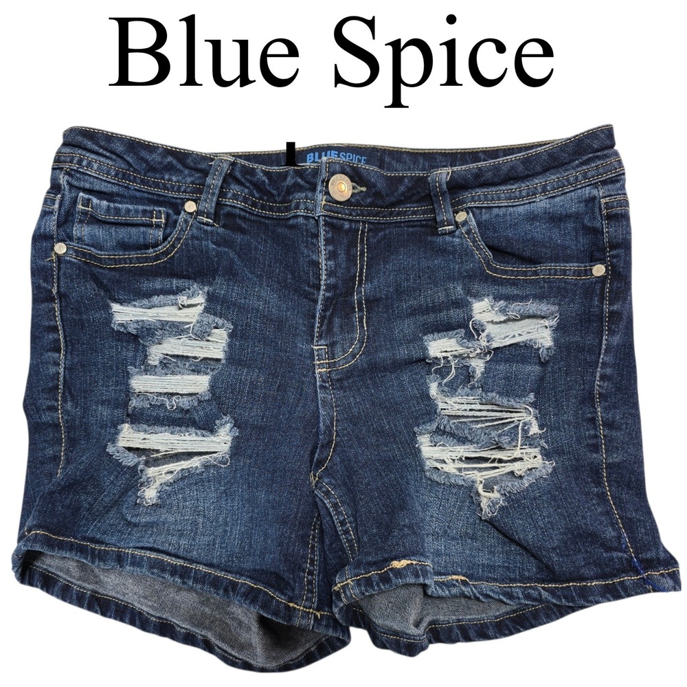 Blue Spice Distressed Denim Shorts Womens 9/10 Blue Cotton Blend Y2K Grunge Boho